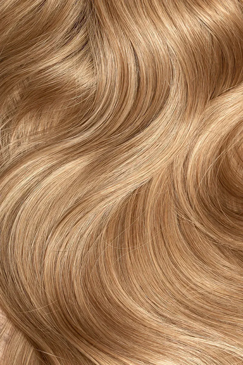 Close-up of dimensional blonde highlights and hair color
