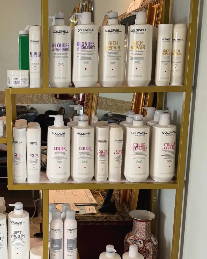Goldwell Dualsenses products on the retail shelf at Jeannie's Hair Care Studio, Charleston, WV