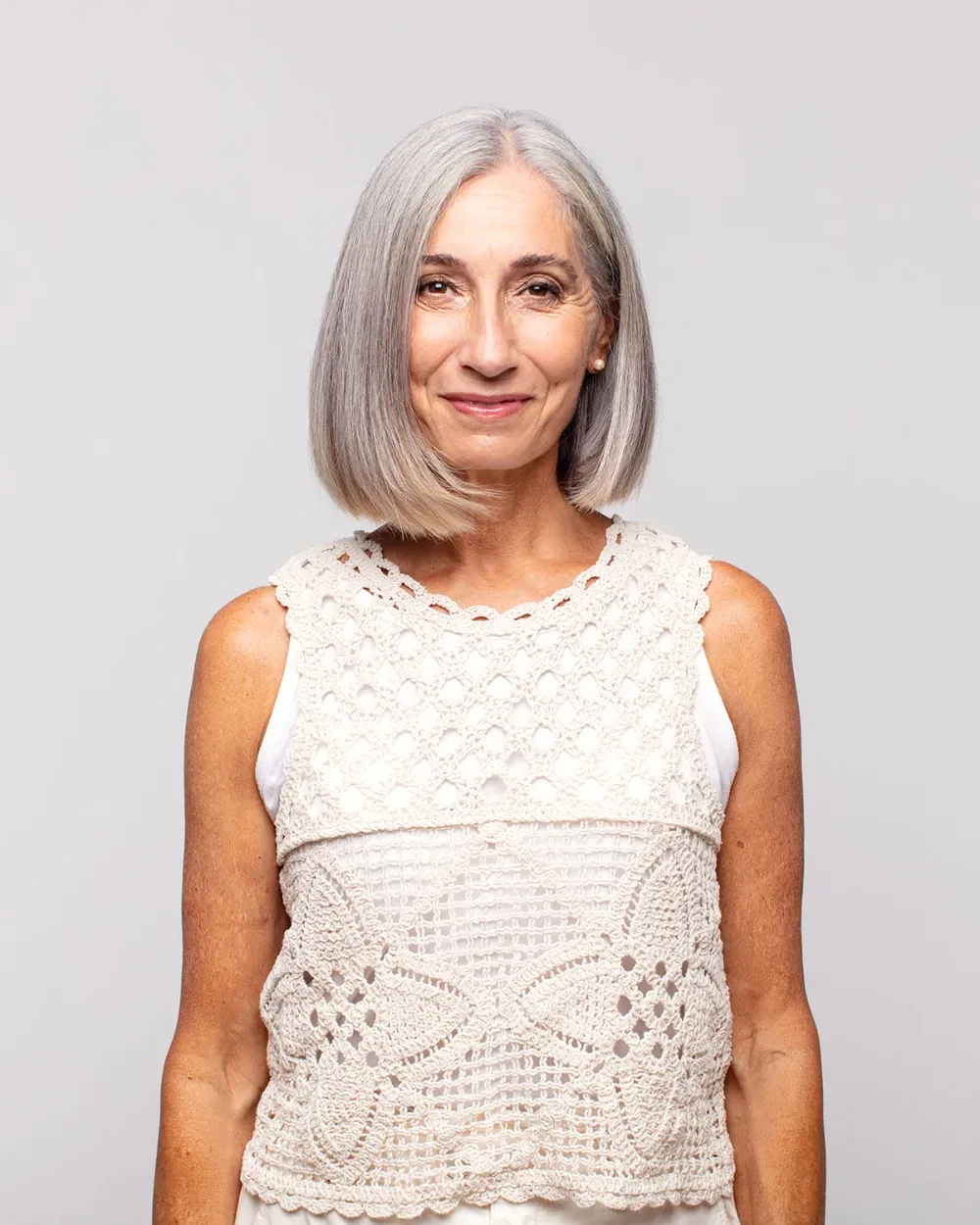 Silver bob with soft gray blending, cut and styled at a Charleston, WV hair salon
