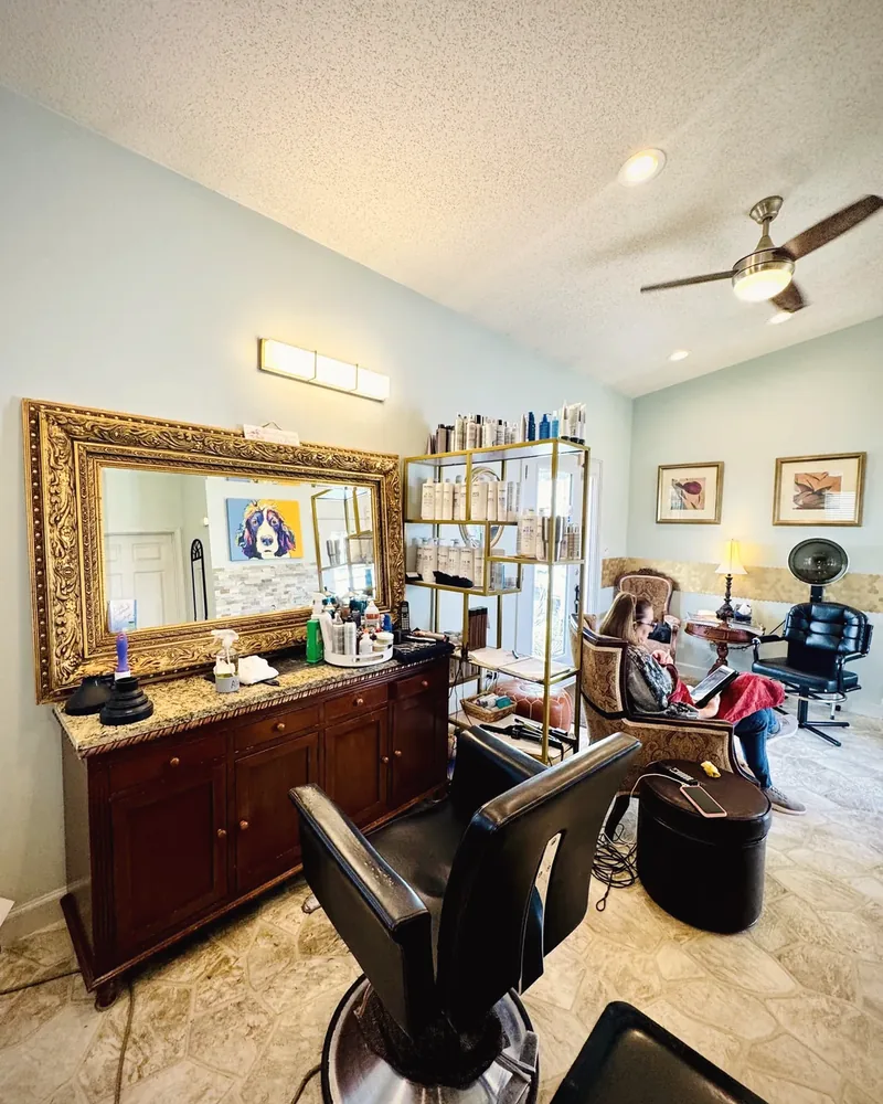 Salon mirror and styling chair at Jeannie's Hair Care Studio